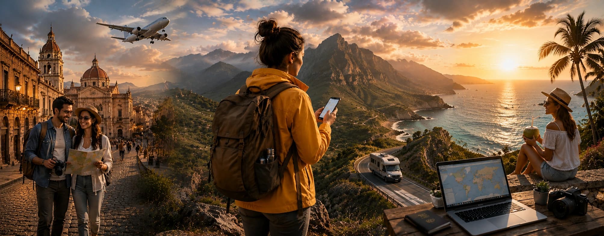 Panorama de viaje con asistencia al viajero